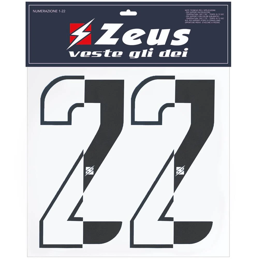 Zeus Kit De Transfert Des Numéros De 1 à 22 10cm Demi Noir