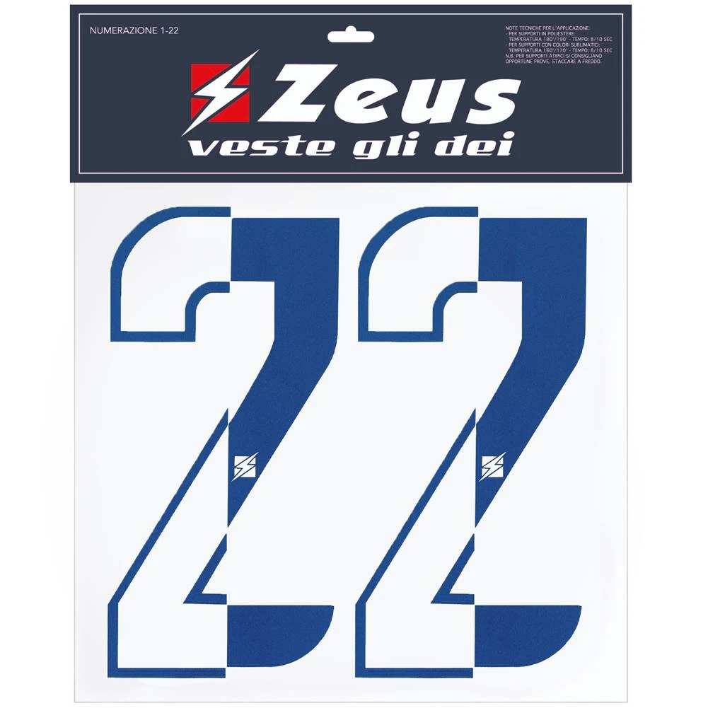 Zeus Kit De Transfert Des Numéros De 1 à 22 Demi 10cm Royal Blue