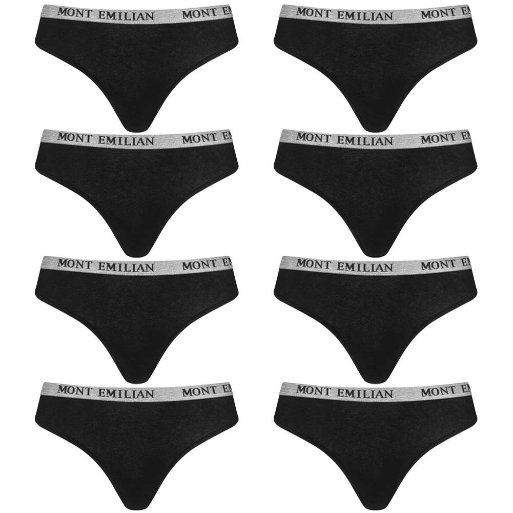 MONT EMILIAN "Colmar" Femmes String Lot De 8 Noir
